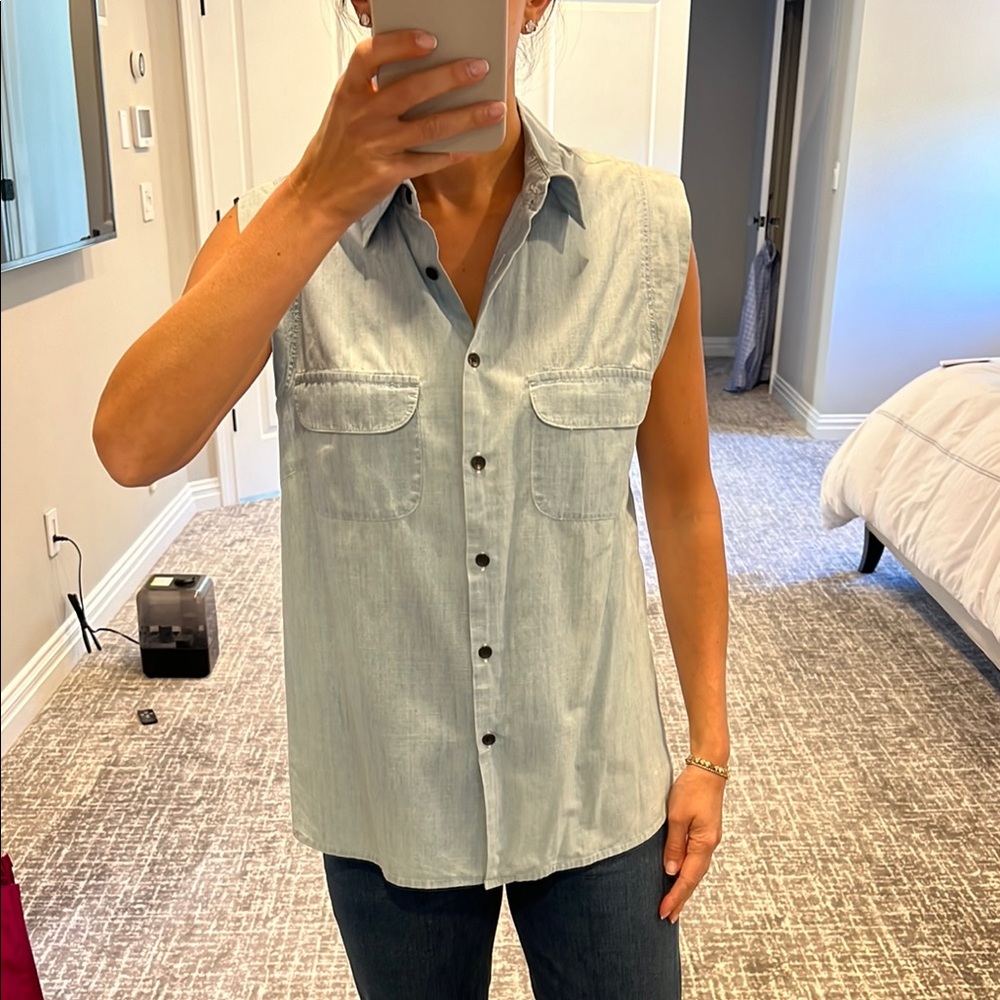 Patterson Kincaid Sleeveless Denim Button-Up Top with back cut out